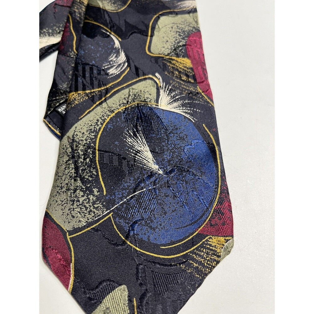 Raphael 100% Italian Silk Tie Red, Gold & Blue Geometric, Made In Italy
